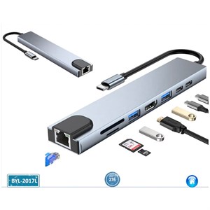 Dönüştürücü/Bağlantı Aparatları Concord BYL-2017L USB-C to HDTV+SD/TF+USB3.0+PD+LAN 8in1 Adapter